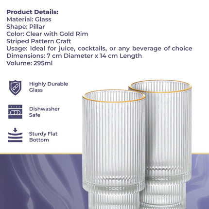 Verres à long drink Ripple - Bord doré - Set de 6 pièces - 295 ml - Empilables