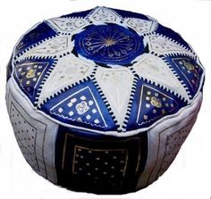 Pouffe dark blue/white