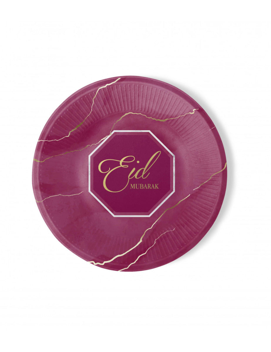 Eid Mubarak borden bordeaux/paars – papieren bordjes met goudfolie, 6 stuks – foto 2