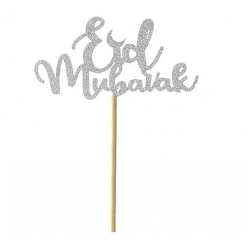 Tortentopper Eid Mubarak Glitzer - Silber (6 Stück)