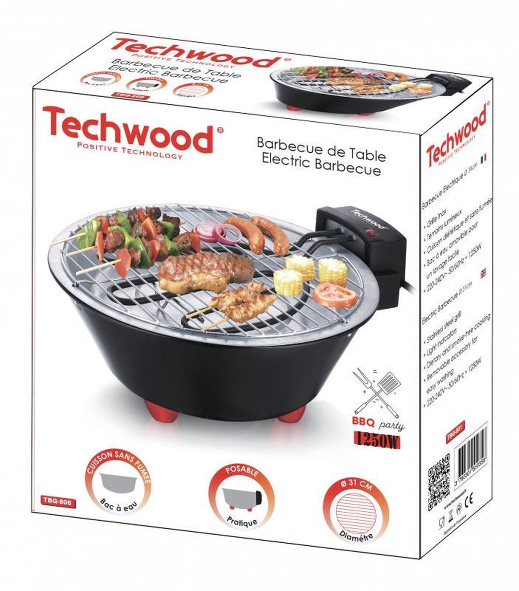 Techwood - Elektrische barbecue - Ø31 cm - Tafelbarbecue - compact en lichtgewicht