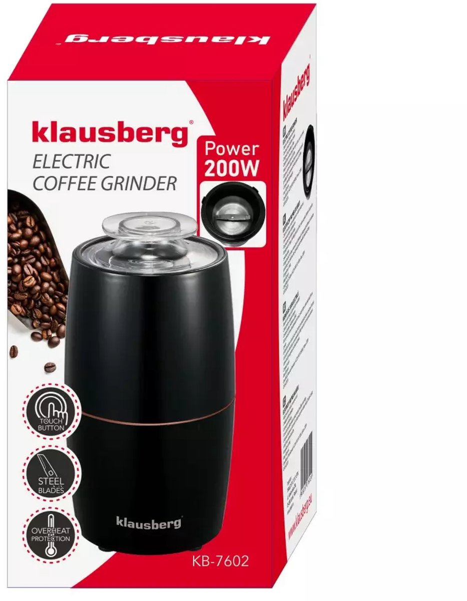 Klausberg KB7602 Elektrische Koffiemolen - RVS Koffiecontainer & Mes - Instelbare Maalgraad - Compact & Lichtgewicht