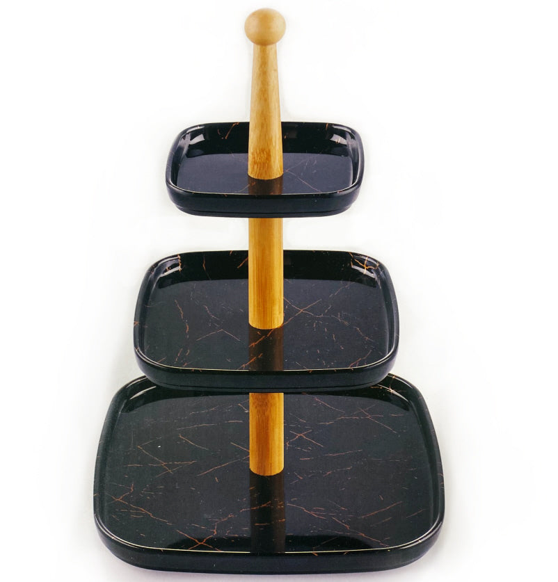 Melamine etagère met 3 lagen – vierkante borden in marmerlook, zwart of wit – foto 2