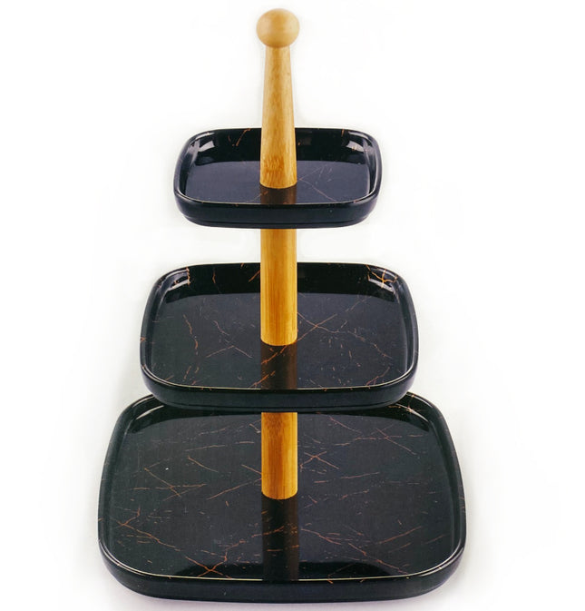 Présentoir à gâteaux 3 étages en mélamine aspect marbre