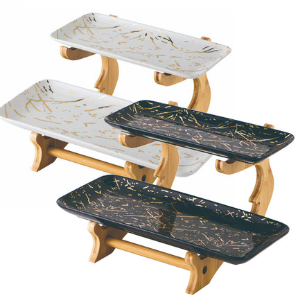 Étagère en porcelaine à 2 niveaux, motif marbre