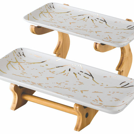 Étagère en porcelaine à 2 niveaux, motif marbre