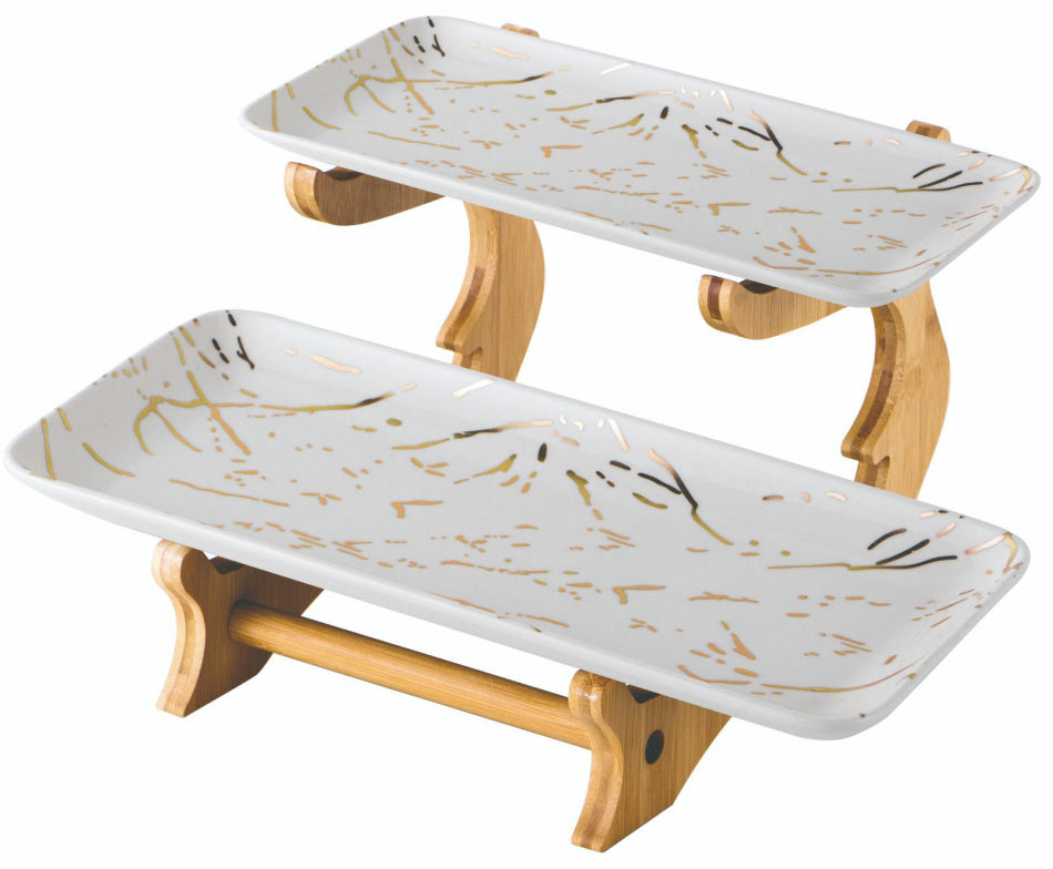 Porzellan Etagere 2-stufig Marmor-Design