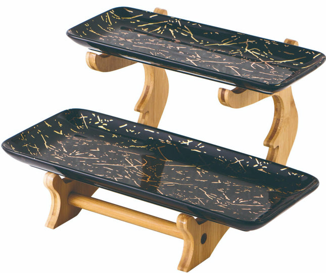 Étagère en porcelaine à 2 niveaux, motif marbre