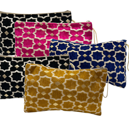 Trousse de maquillage géométrique prune faite à la main - Trousse marocaine motif zellige