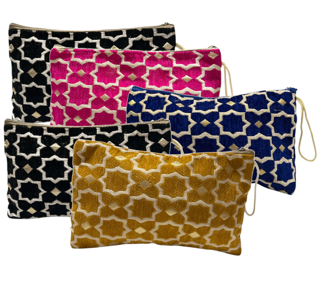 Handgemaakte Marokkaanse make-uptas Plum Geometric – etui met zellig-motief