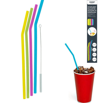 Pailles réutilisables en silicone, lot de 4