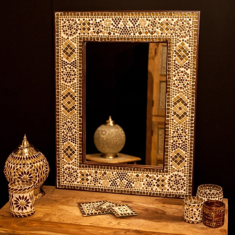 Orientalischer Spiegel braun-beige mit Mosaikrahmen