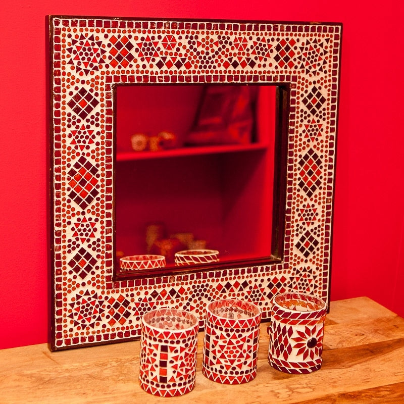 Oriental mirror with red-orange mosaic frame 65 x 50 cm
