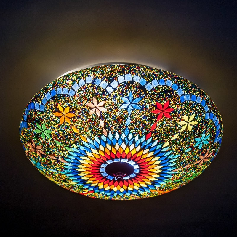 Oriental mosaic flush mount ceiling light - 38 cm diameter