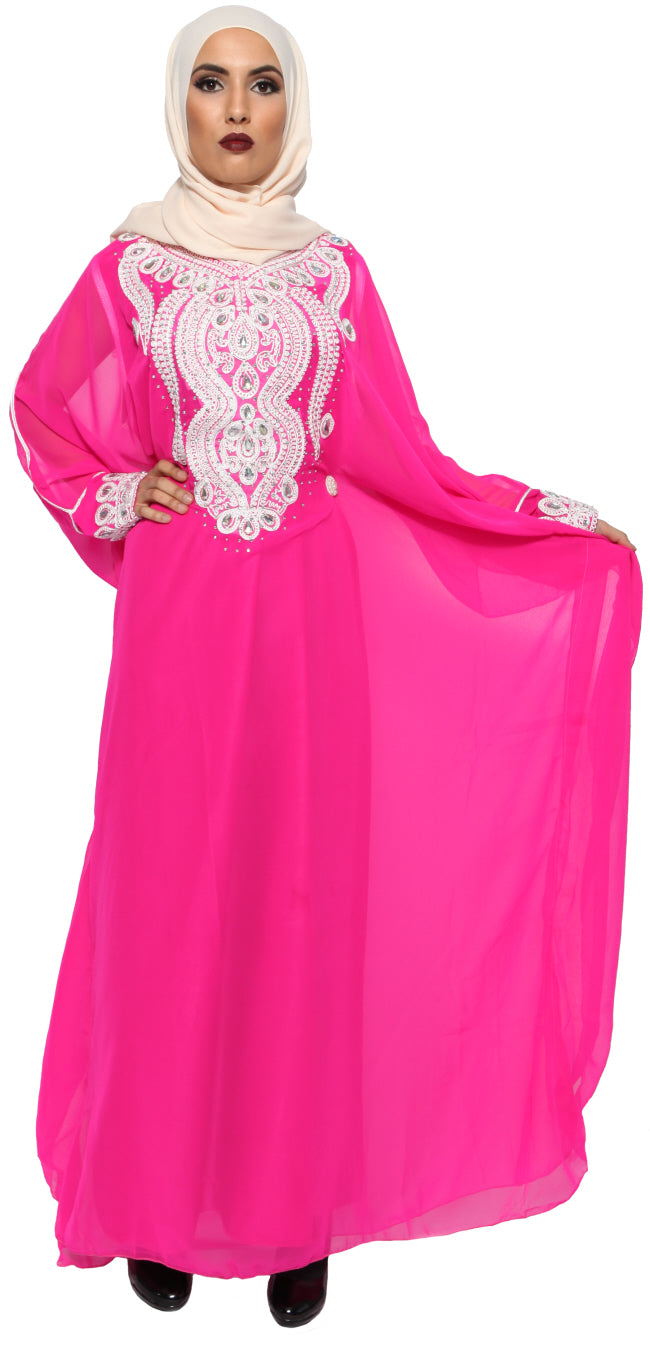 Marokkaanse faracha – tweedelige gandoura met geborduurde chiffon, geel – foto 2