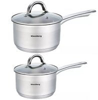 2 x casserole / casserole à sauce - casserole avec couvercle en verre - Ø12 et Ø16 cm - Acier inoxydable - 0,5 litre et 1,5 litre
