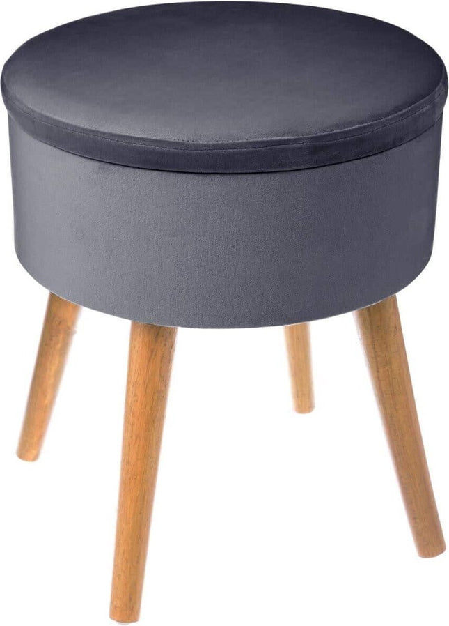 Tabouret en velours avec pieds en bois - Gris