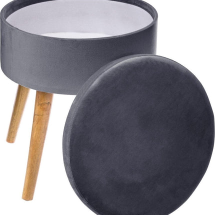 Tabouret en velours avec pieds en bois - Gris