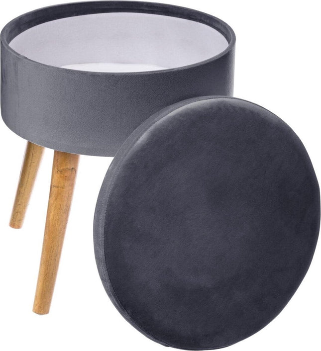 Tabouret en velours avec pieds en bois - Gris