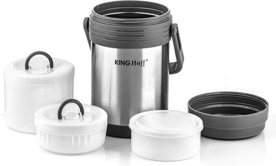 Thermos alimentaire - Boîte à lunch en acier inoxydable - 3 récipients séparés (0,3L + 0,68L + 0,32L) - Double paroi - Chaud & froid pendant des heures - Capacité totale 1,5L - Léger & incassable