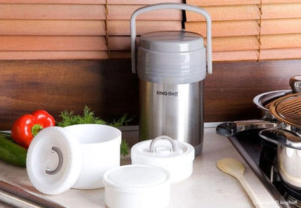 Thermos alimentaire - Boîte à lunch en acier inoxydable - 3 récipients séparés (0,3L + 0,68L + 0,32L) - Double paroi - Chaud & froid pendant des heures - Capacité totale 1,5L - Léger & incassable