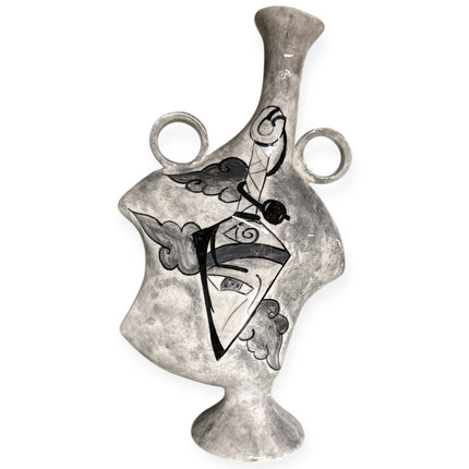 Vase Marocain Fait Main avec Illustration Abstraite Noire et Blanche