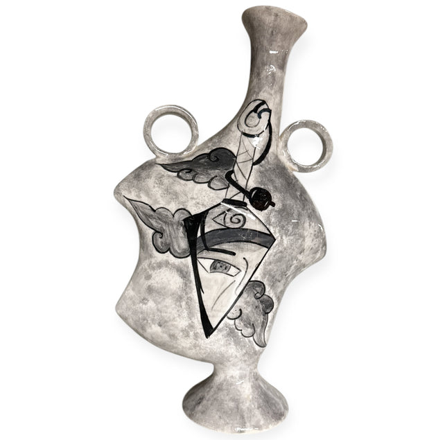 Vase Marocain Fait Main avec Illustration Abstraite Noire et Blanche