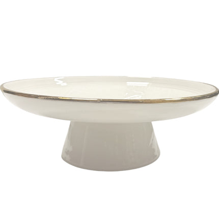 Coupe sur pied - Plateau à gâteau Ø27 cm - Blanc avec bord doré 12 carats
