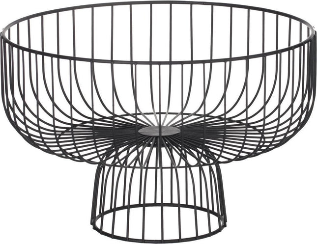 Corbeille à fruits ronde sur pied en métal noir 28 cm