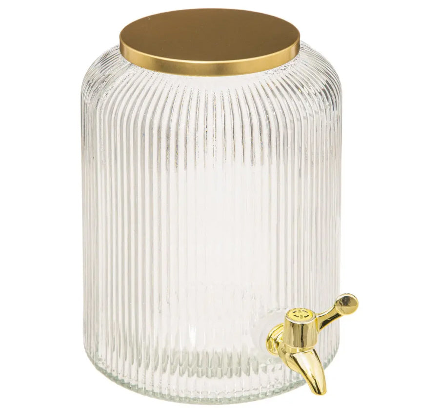 5-liter glass beverage dispensers with gold-colored metal spigot