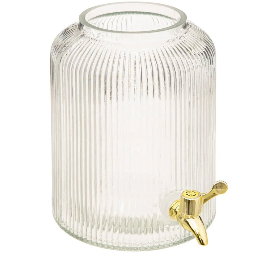 5-liter glass beverage dispensers with gold-colored metal spigot