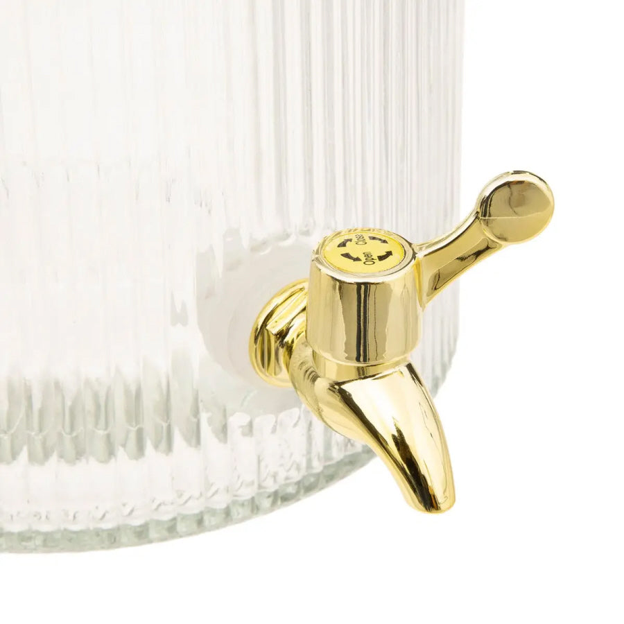5-liter glass beverage dispensers with gold-colored metal spigot