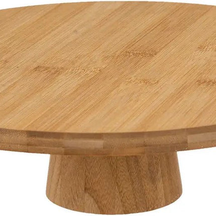 Plat de service à gâteaux/pâtisseries - plat - rond - bois de bambou - 28 x 8 cm - plat de présentation sur pied
