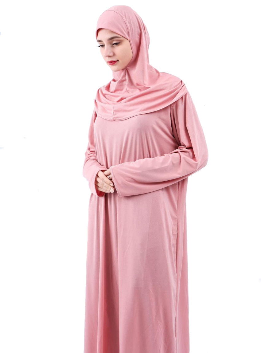 Gebedsjurk dames met hoofddoek – ééndelig, one size, stretchstof – foto 2