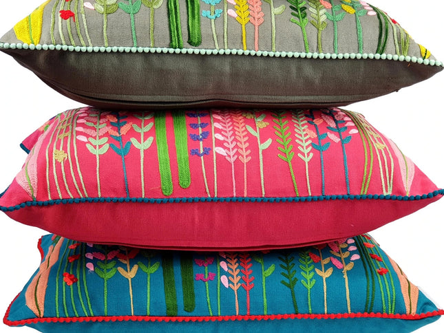 Housse de coussin brodée de fleurs sauvages35x50cm