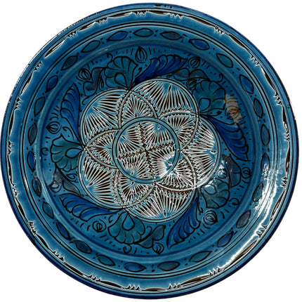Plateau marocain gravé bleu