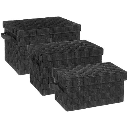 Set van 3x gevlochten opbergmanden vierkant zwart - Kast / badkamer mandjes verschillende formaten