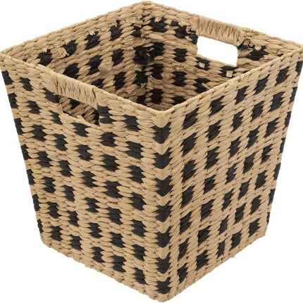 Panier de rangement tressé en jonc de mer - carré - beige/noir 31x31x31 cm
