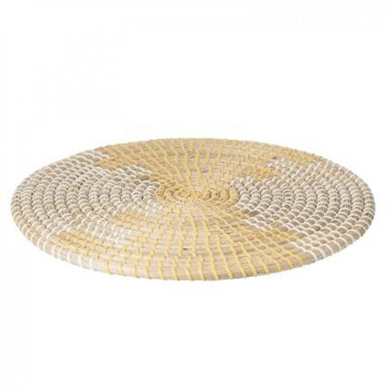 Set de table rond en jonc de mer jaune/blanc - Ø 35 cm - Dessous de plat