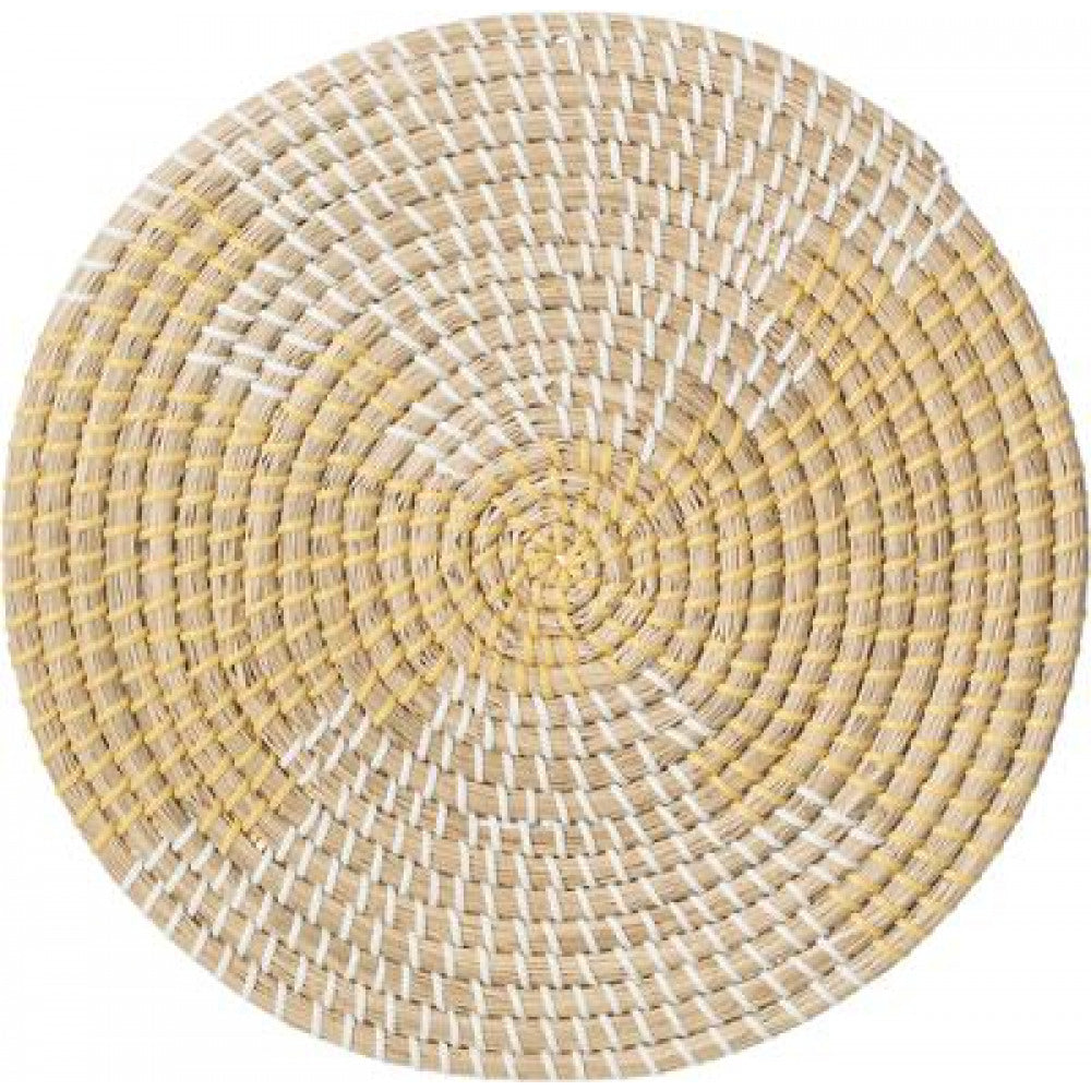 Rundes Platzset Seegras gelb/weiß - Ø 35 cm - Tischunterlage