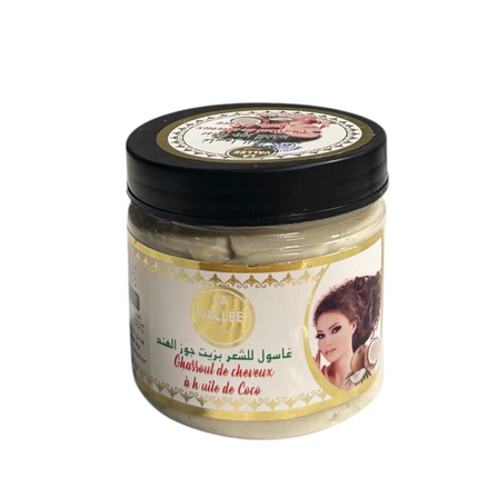 Masque capillaire au Ghassoul et à l'huile de coco – Argile naturelle pour des cheveux forts et brillants – 100g