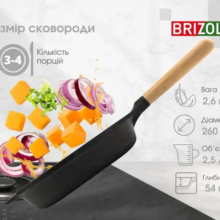Poêle en fonte BRIZOLL - Manche en bois - Modèle "NEXT" Compatible tous feux