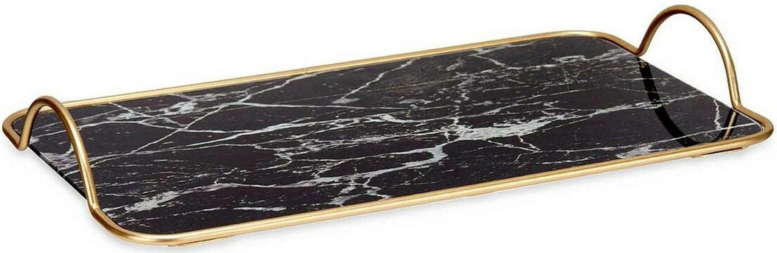Serving tray with handles Gold Metal black Glass (35 x 4 x 20 cm)