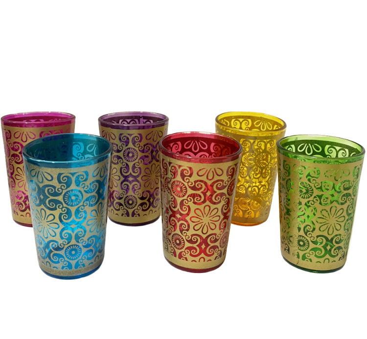 Oriental decorated tea glasses colorful glass set 6