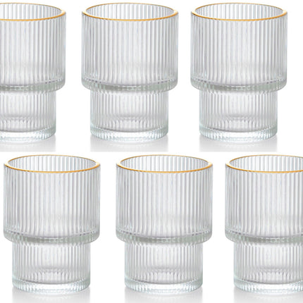 Verre à boire côtelé - Verre à café - 185 ml - Lot de 6 - Verre - Bord doré