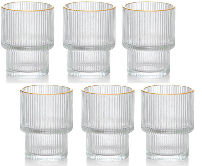 Verre à boire côtelé - Verre à café - 185 ml - Lot de 6 - Verre - Bord doré