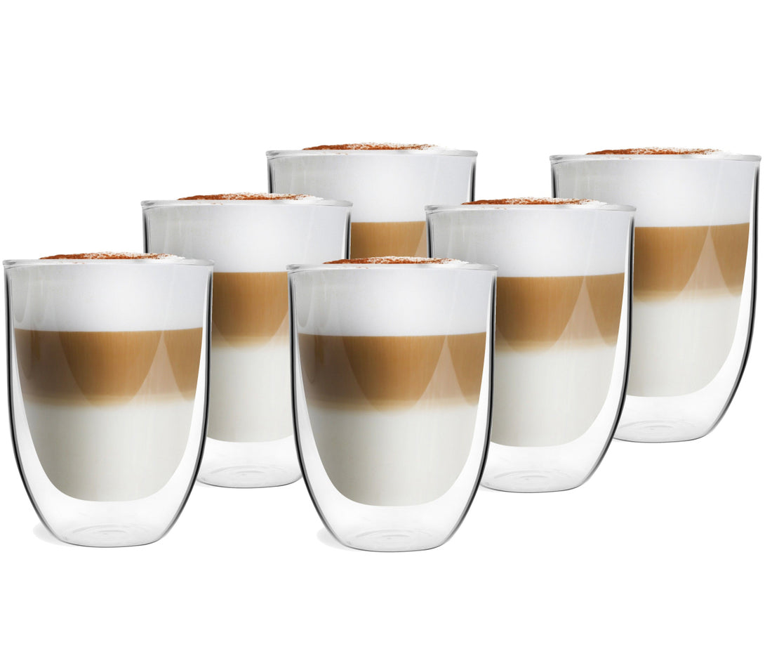 Dubbelwandige koffieglazen set van 6 – cappuccino- en latteglazen, 325 ml