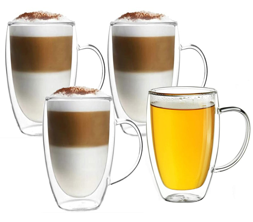 Dubbelwandige glazen met oortje - set van 4 x 350 ml