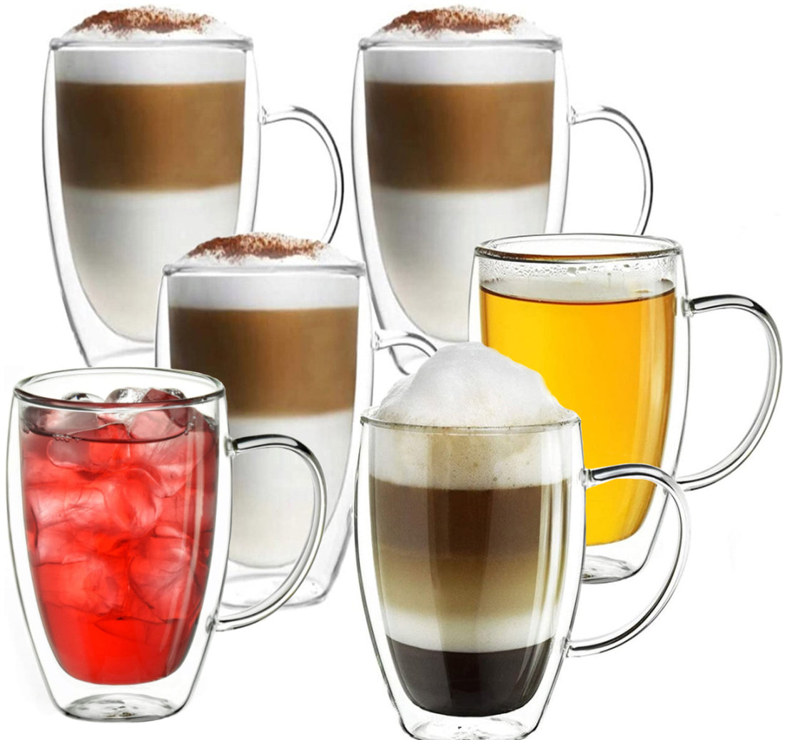 Doppelwandige Gläser mit Henkel - Set mit 6 x 350 ml