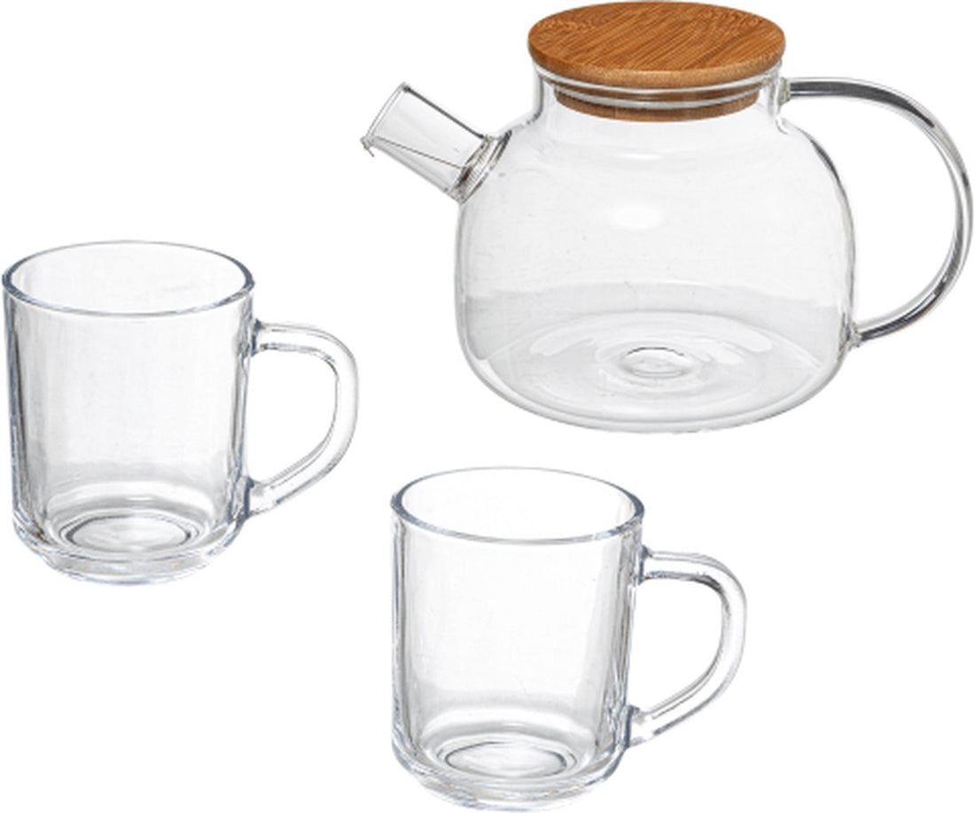 Gläsernes Teekannen-Set Bamboo mit 2 Gläser-Tassen